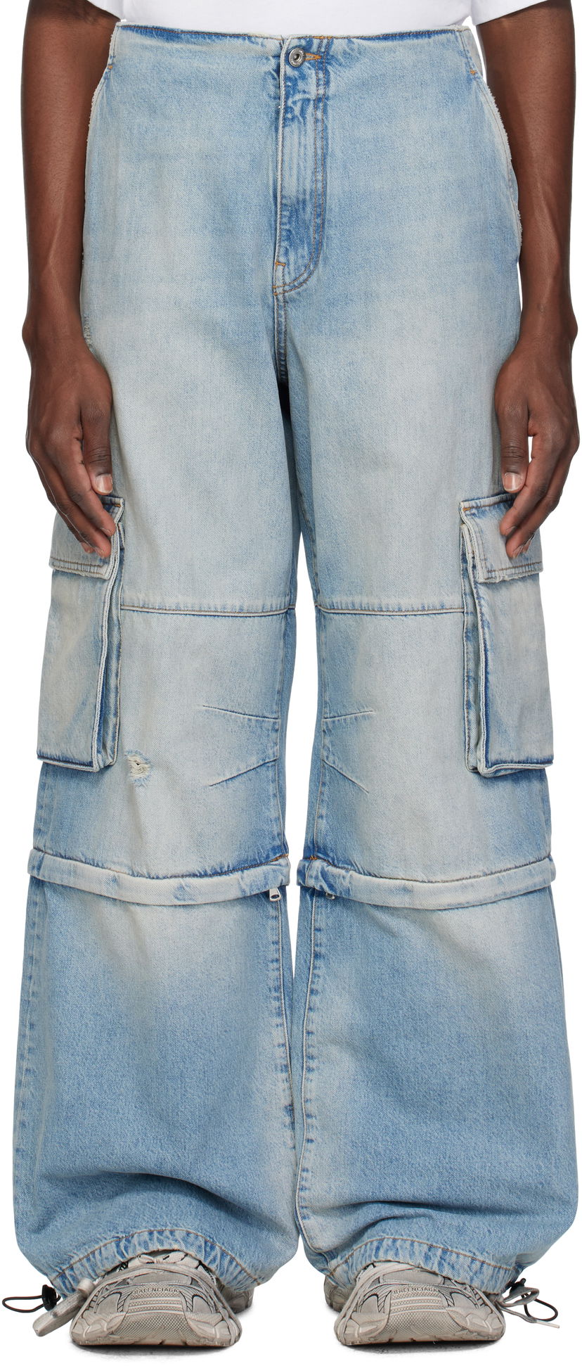 Cargo bukser We11done We11done Faded Denim Zip-off Cargo Pants Blå | WD-DP0-25-393-M-SK