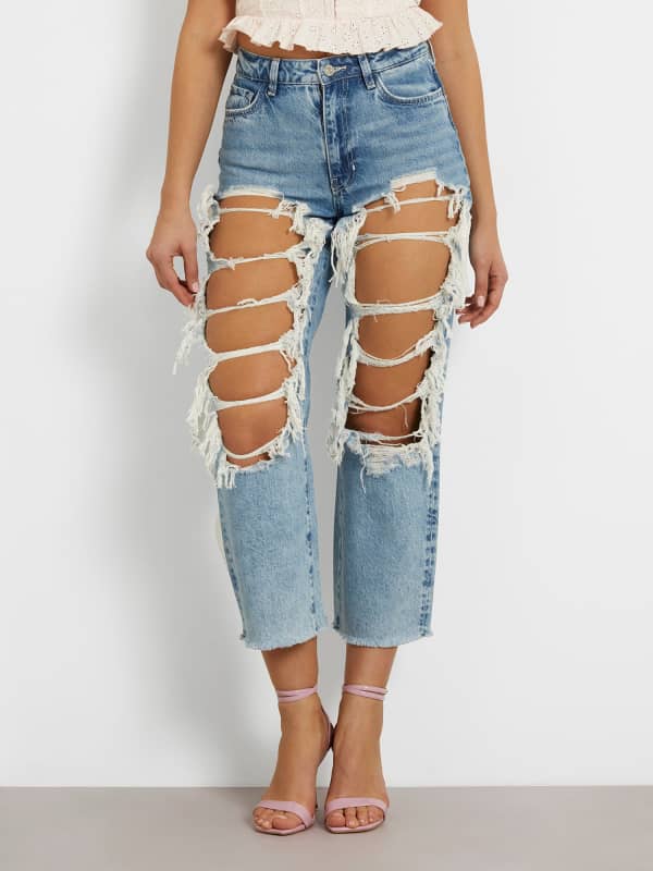 Bukser og jeans GUESS Relaxed Denim Pant Abrasions Blå | W4GA1GD5BS0, 0