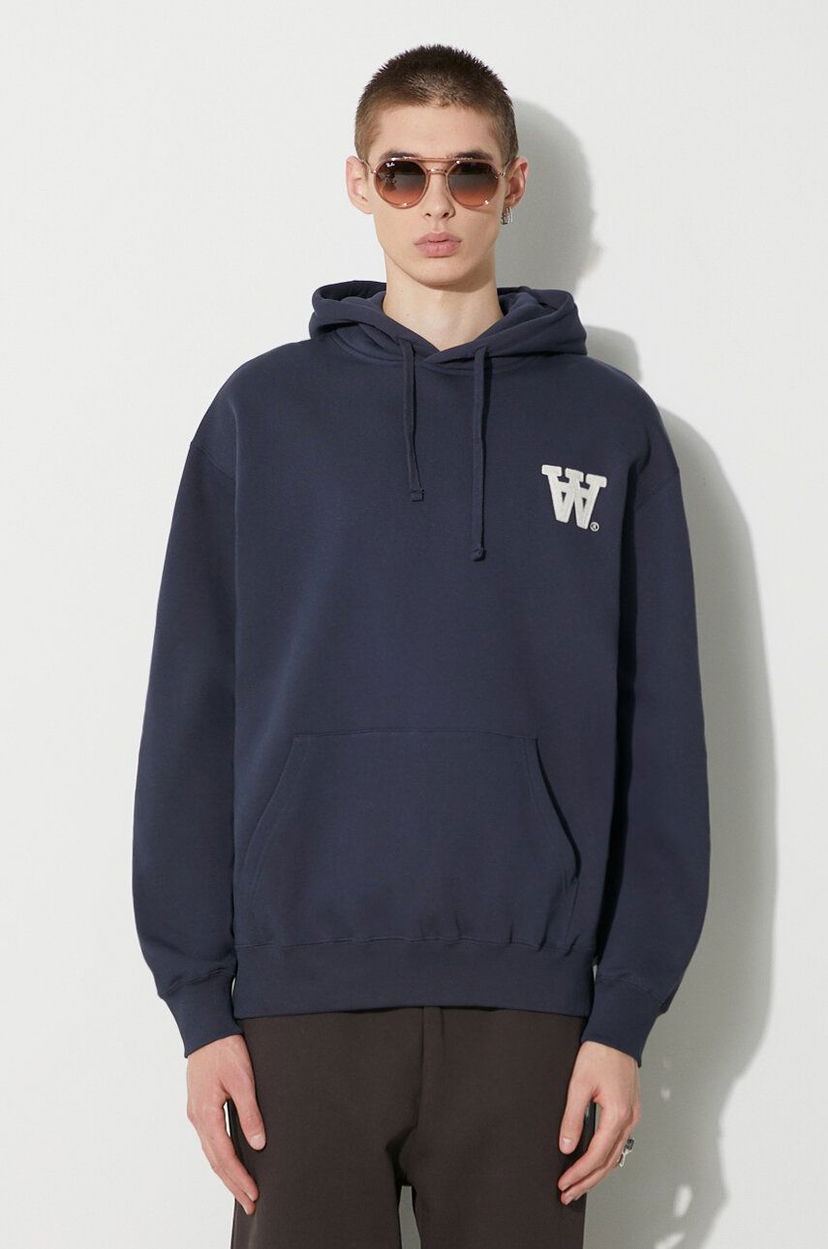 Sweatshirt WOOD WOOD Wood Wood Cass AA Moss Embroidery Hoodie Mørkeblå | 10285606.2424