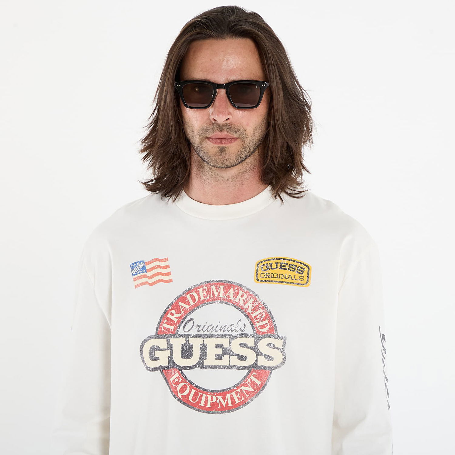 T-shirt GUESS Guess Originals International Race Long Sleeve T-Shirt Hvid | M5YI56K8FQ4-G053, 1
