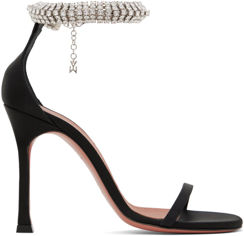 Smykker Amina Muaddi Amina Muaddi Iman Crystal-Embellished Satin Heeled Sandals Sort | IMAN SANDAL SR SATIN, 0