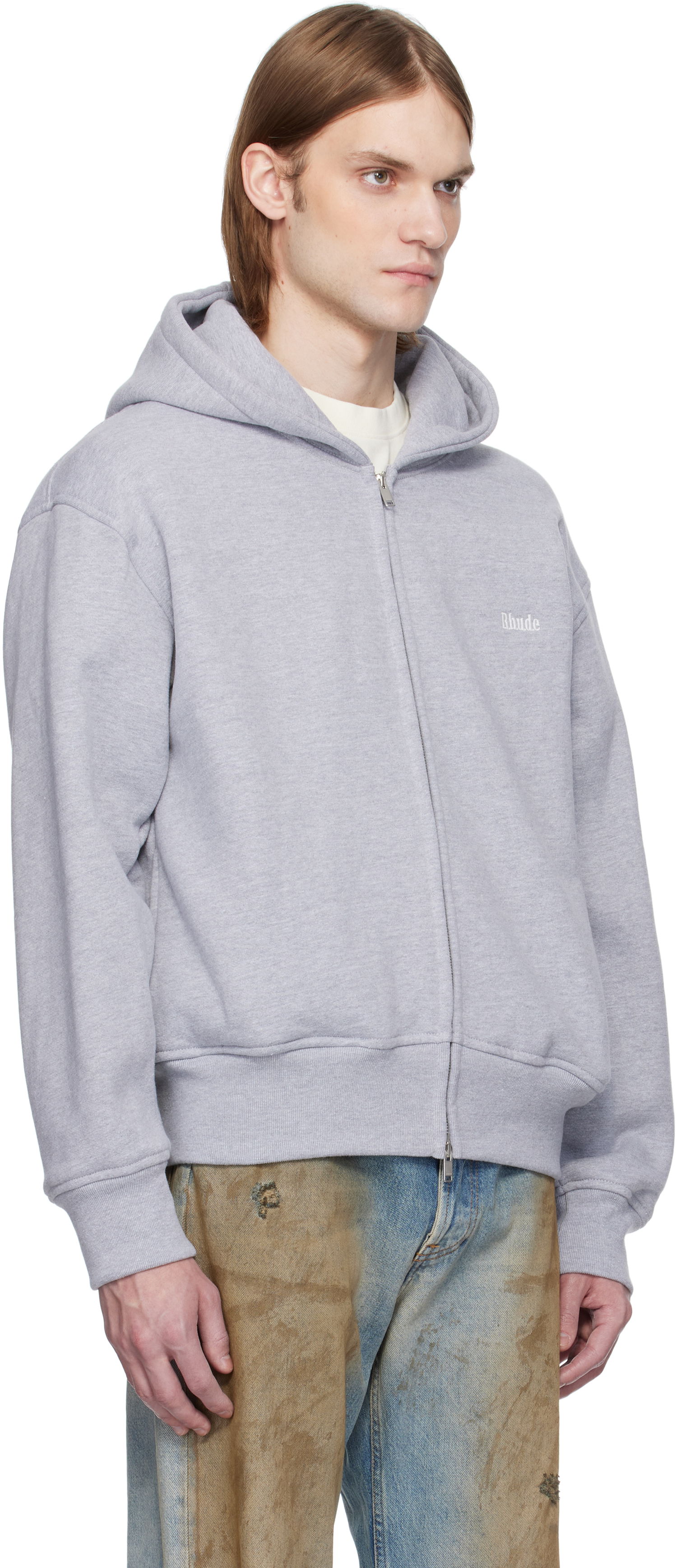 Sweatshirt Rhude Rhude Classique Full-Zip Hoodie Grå | RHSS25HO01229, 1