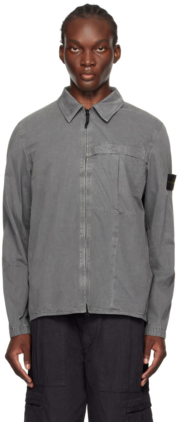 Skjorte Stone Island Gray Garment-Dyed Shirt Grå | 8115103WN, 0
