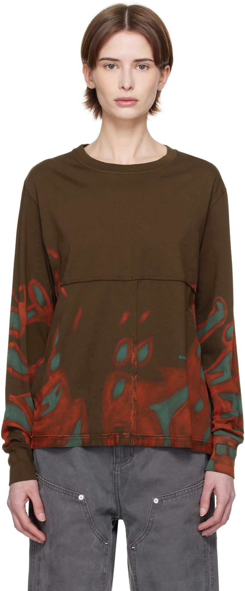 T-shirt Eckhaus Latta Eckhaus Latta Lapped Long Sleeve T-Shirt Brun | 302-EL-PS25-O -