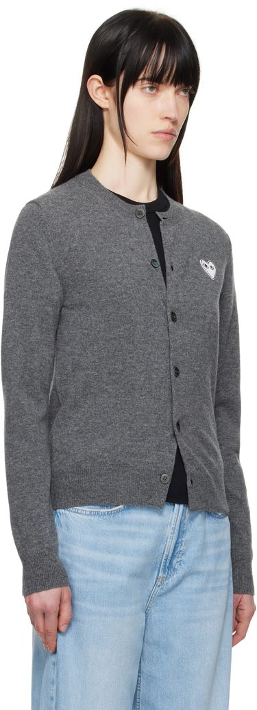 Sweater Comme des Garçons Black Cardigan With White Heart Sort | AX-N061-051, 4