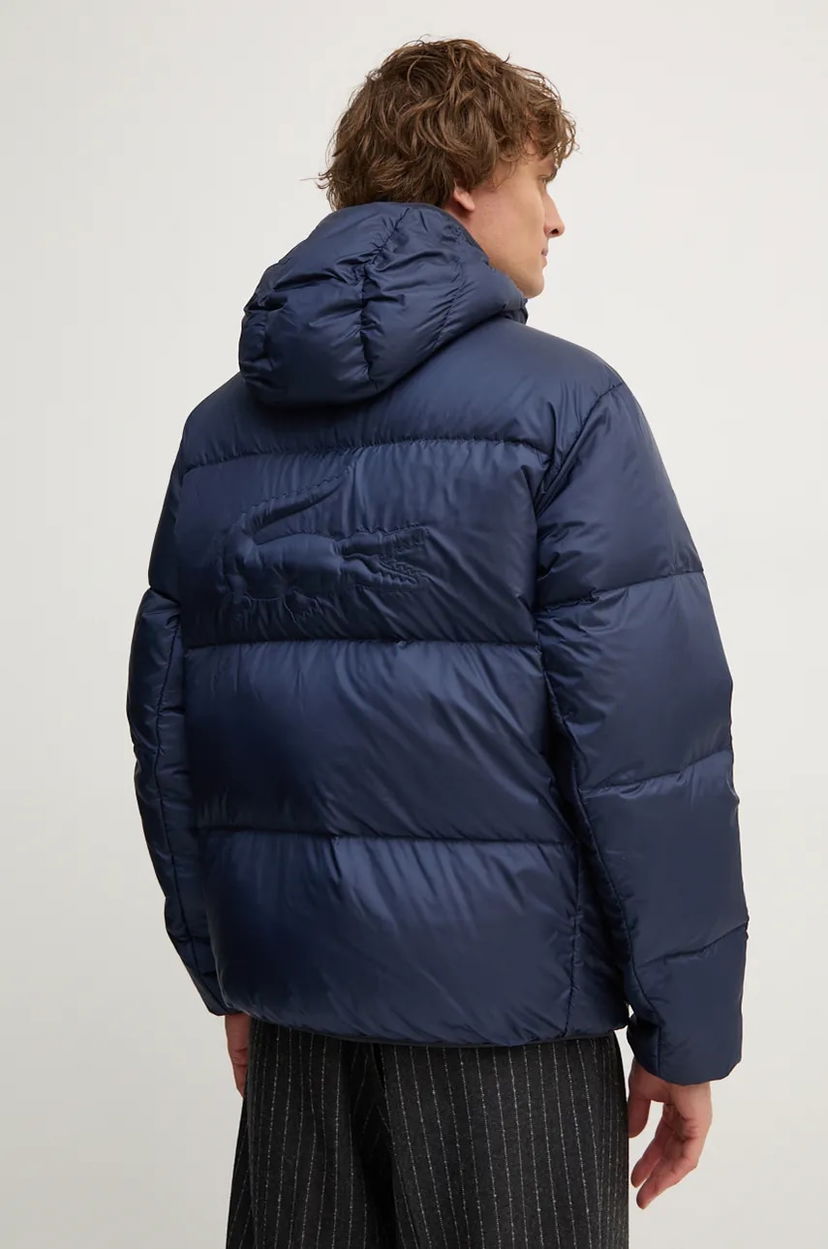 Puffer jakke Lacoste Hooded Winter Puffer Jacket with Embossed Back Design Mørkeblå | BH2905