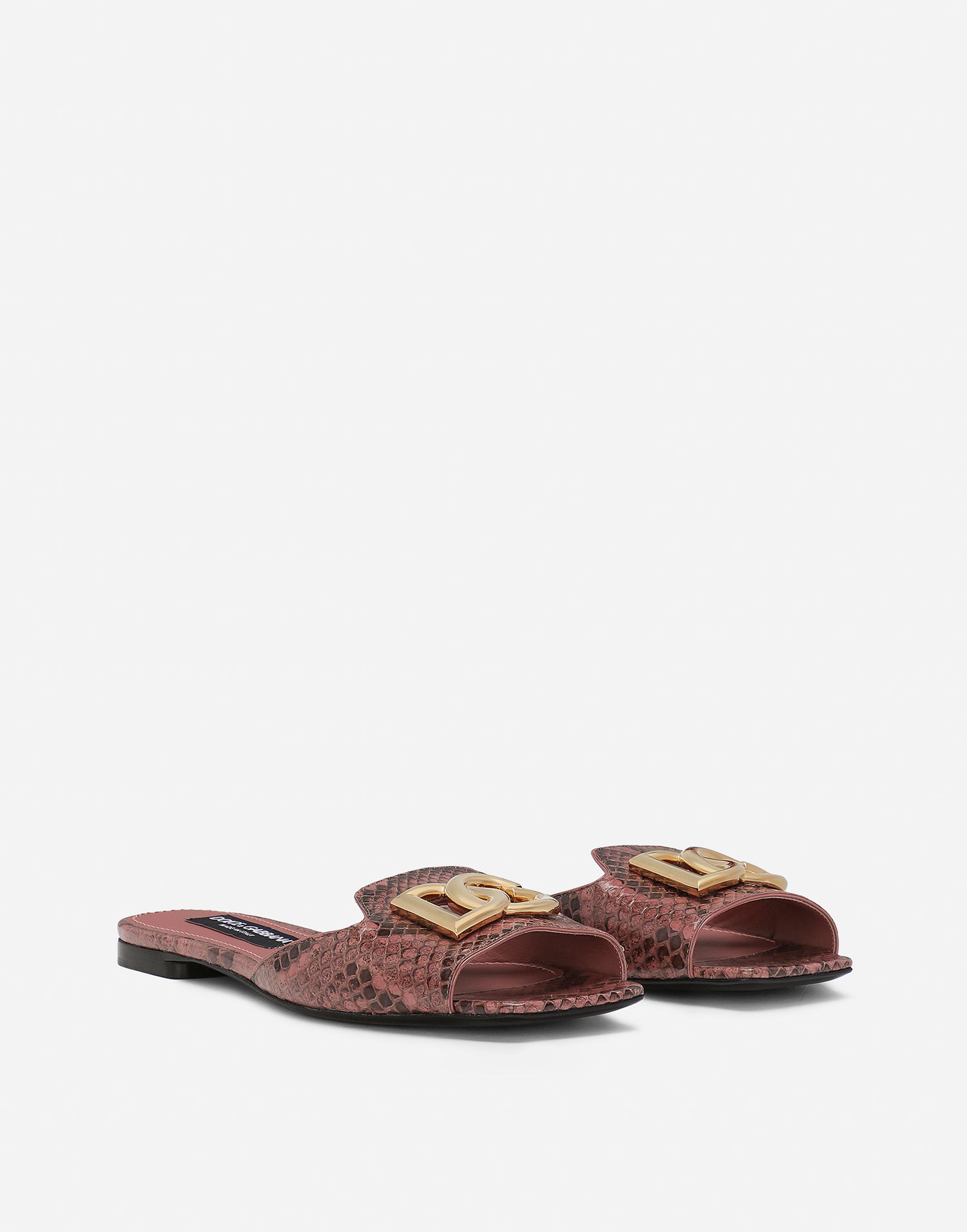 Tilbehør Dolce & Gabbana Dolce & Gabbana Python Skin Slides with DG Buckle Lyserød | CQ0593A2Y688H415, 1