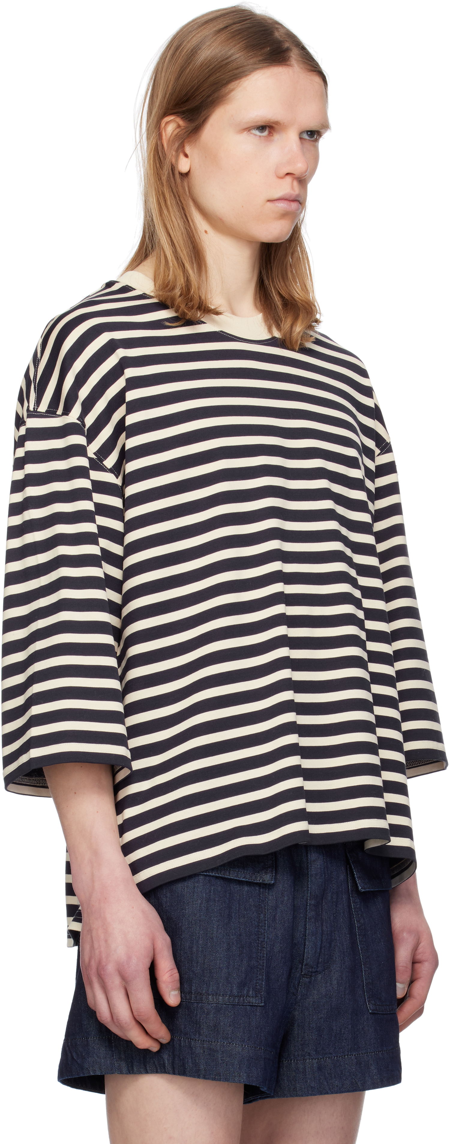T-shirt AMI AMI Paris Loose Fit Striped T-Shirt Sort | UTS056.JE0121, 1