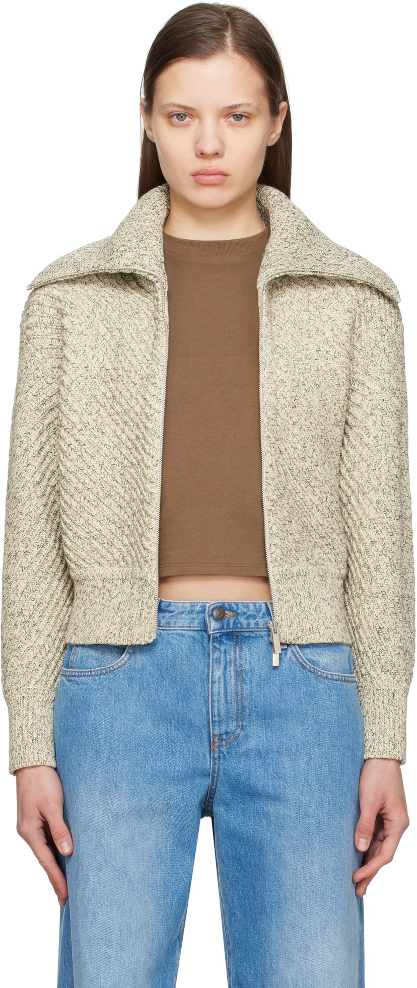 Sweater FERRAGAMO Ferragamo Cotton Diagonal Rib Knit Sweater Beige | 780976