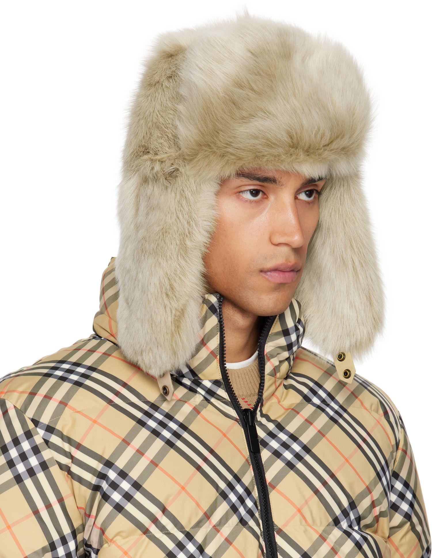 Hat Burberry Burberry Shearling Trapper Hat Beige | 8114666, 1