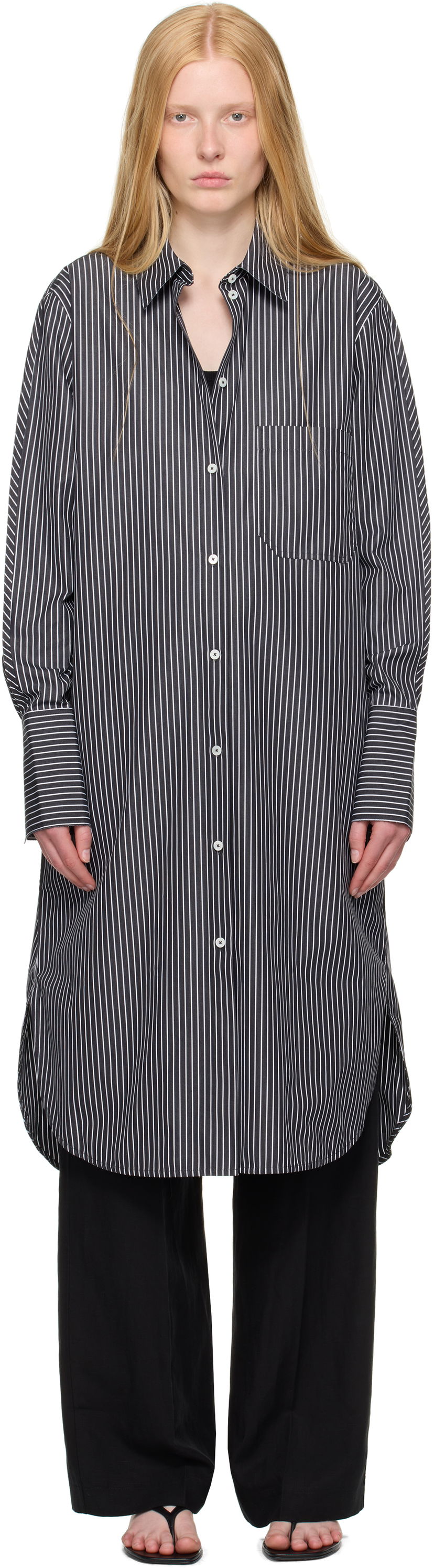 Kjole TOTEME TOTEME Striped Shirt Dress Sort | 253-WRD0201-FB0436