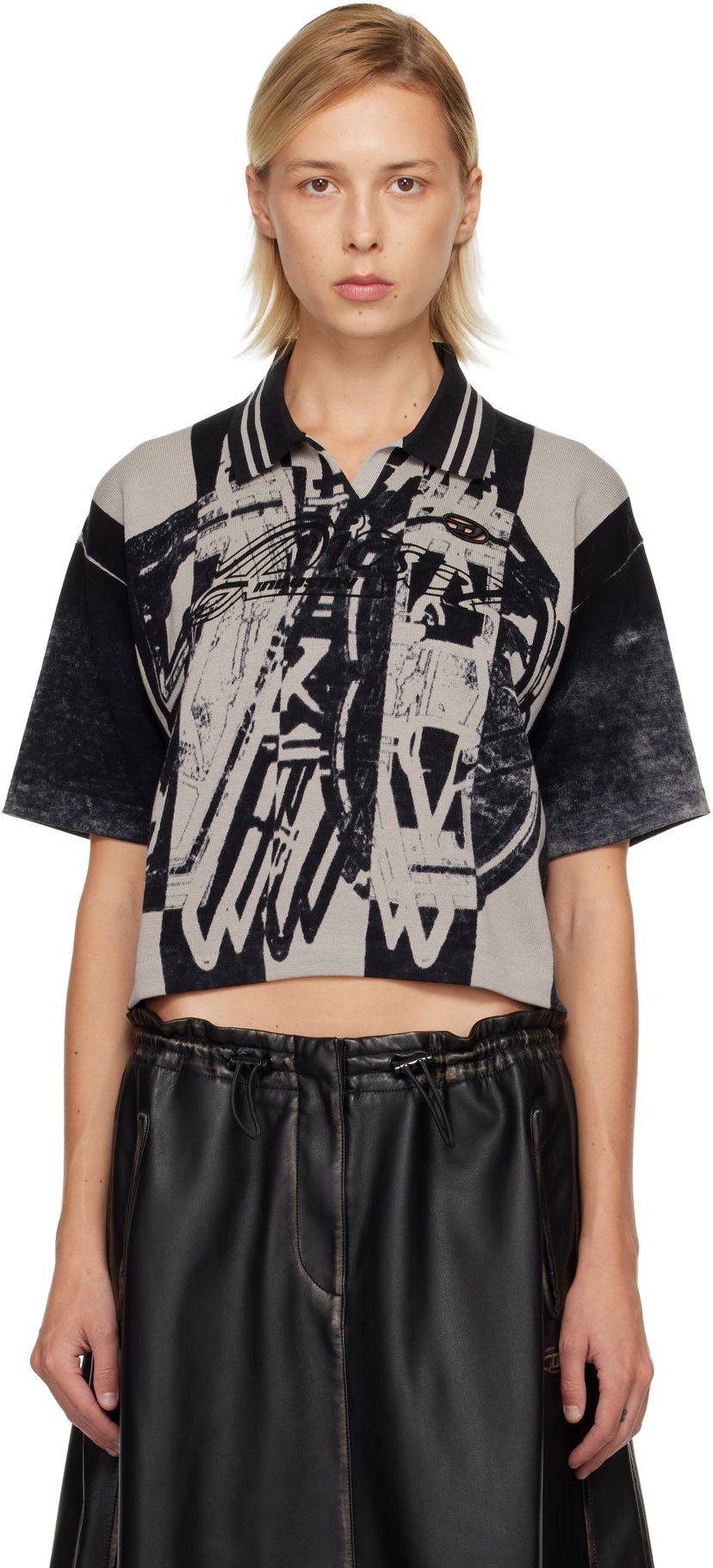 Polo skjorte Diesel M-Oliba Cropped Short Sleeve Graphic Knit Polo Flerfarvet | A19666 0NKCJ