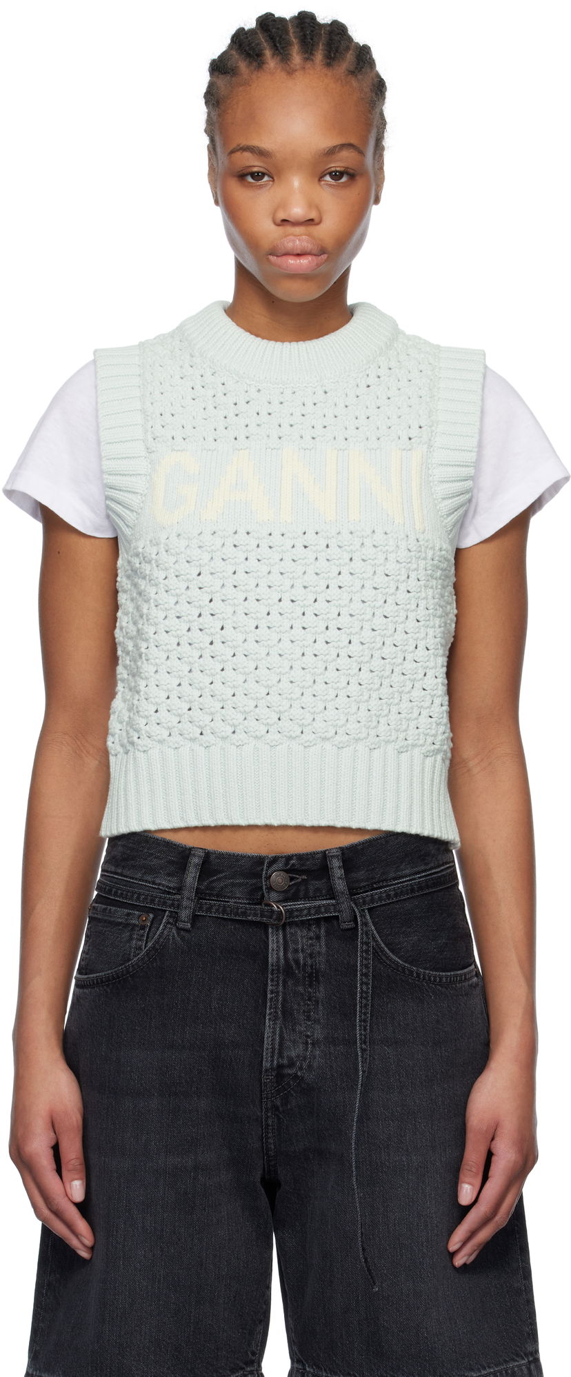 Sweater GANNI GANNI Textured Cotton Knit Vest Grøn | K2348