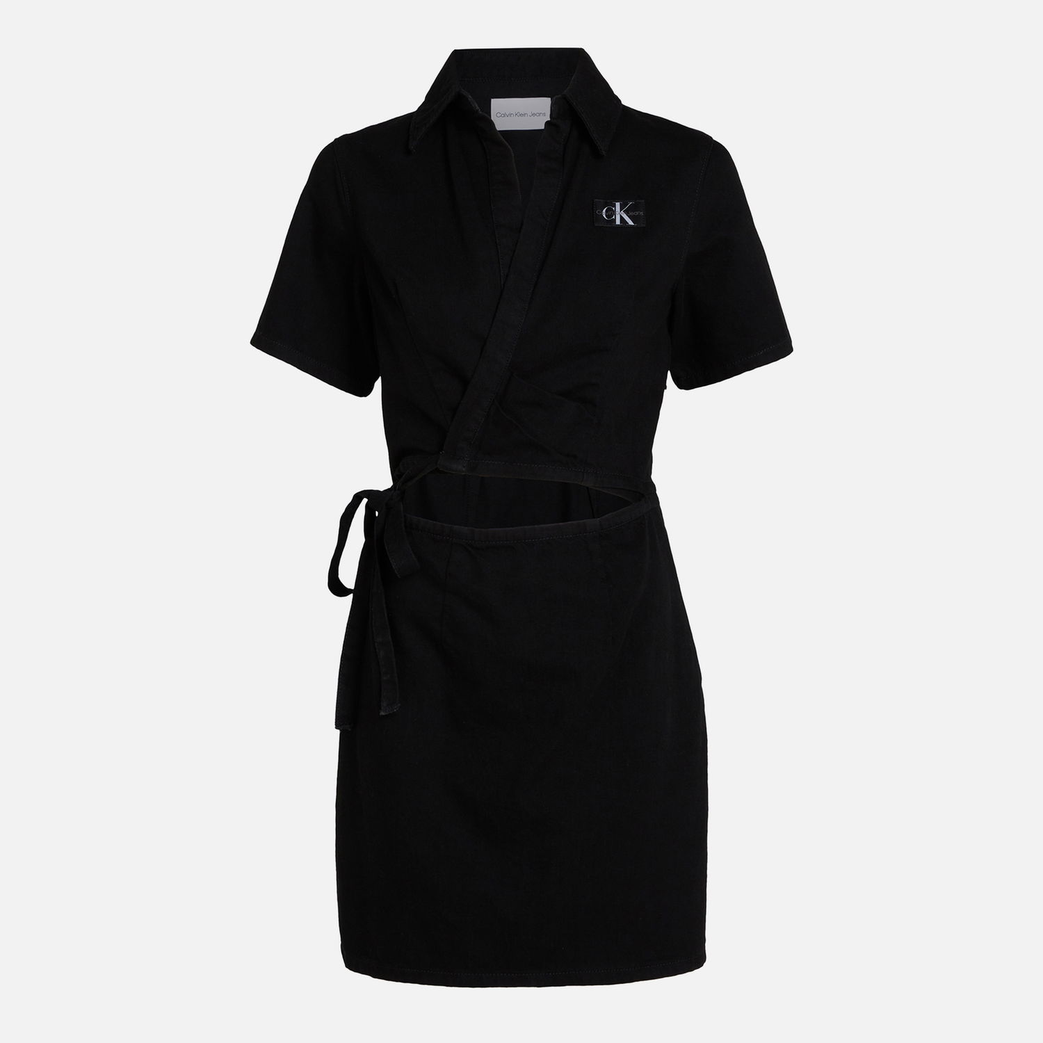 Jeans CALVIN KLEIN Jeans Short Sleeve Cotton-Blend Wrap Dress - S Sort | J20J2236661BY, 1