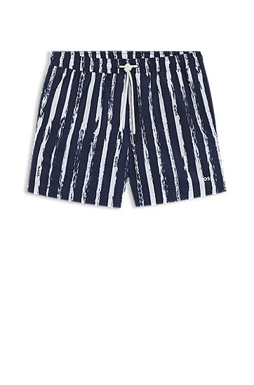 Badetøj BOSS Striped Swim Shorts with Logo Mørkeblå | 50544499, 0
