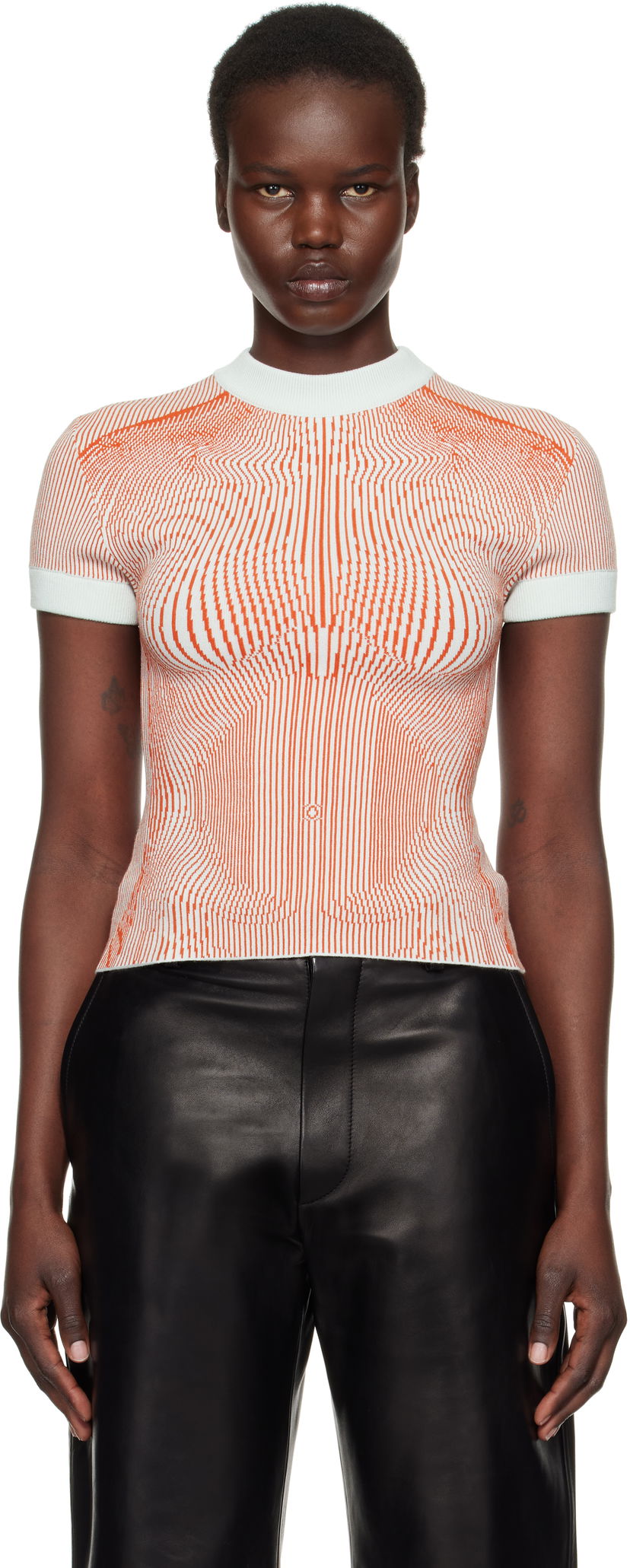 T-shirt Jean Paul Gaultier Jean Paul Gaultier Morphing Pinstripes Jacquard Knit T-Shirt Orange | 25/33-F-TS110-M084-4215