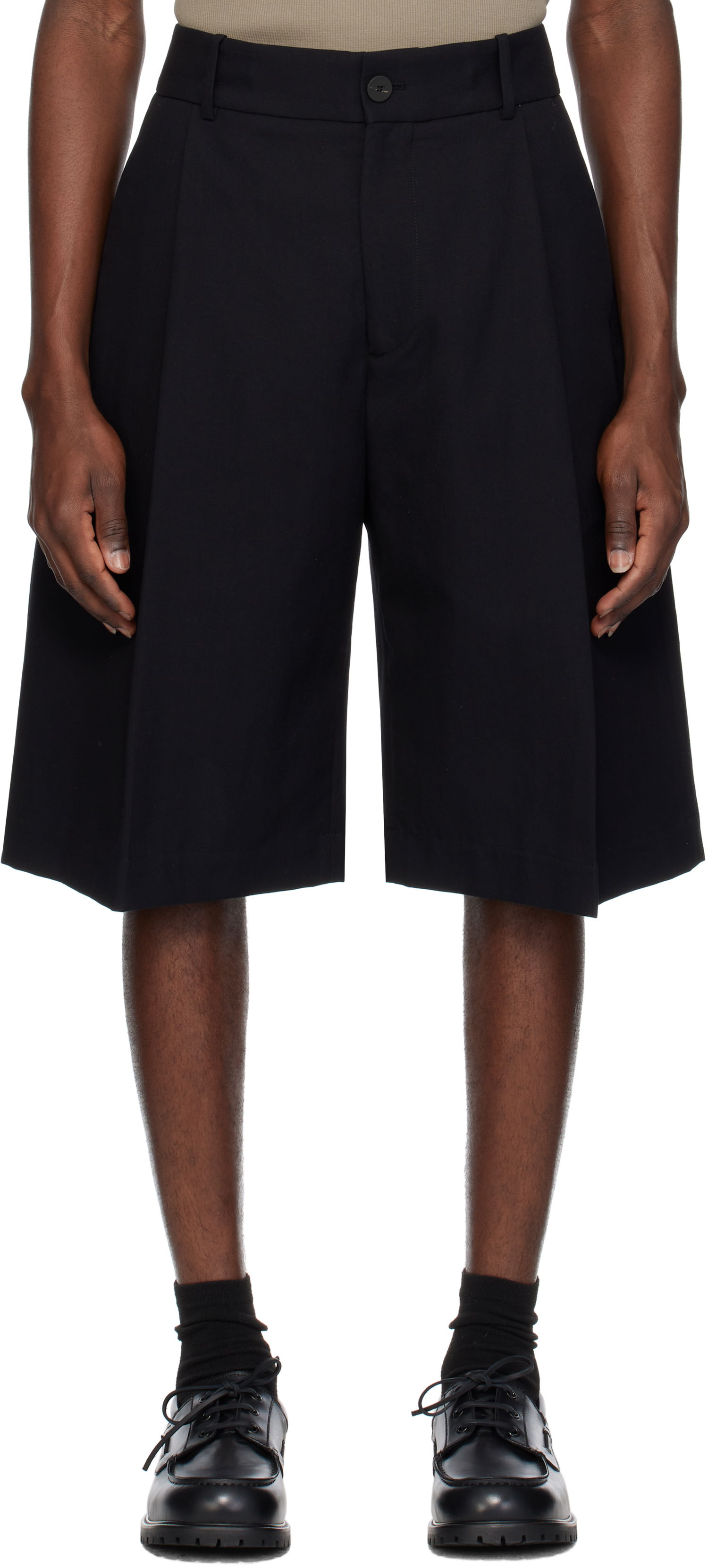 Shorts Studio Nicholson Studio Nicholson Fowld Wide-Leg Shorts Sort | FOWLD SNM - 1187, 0