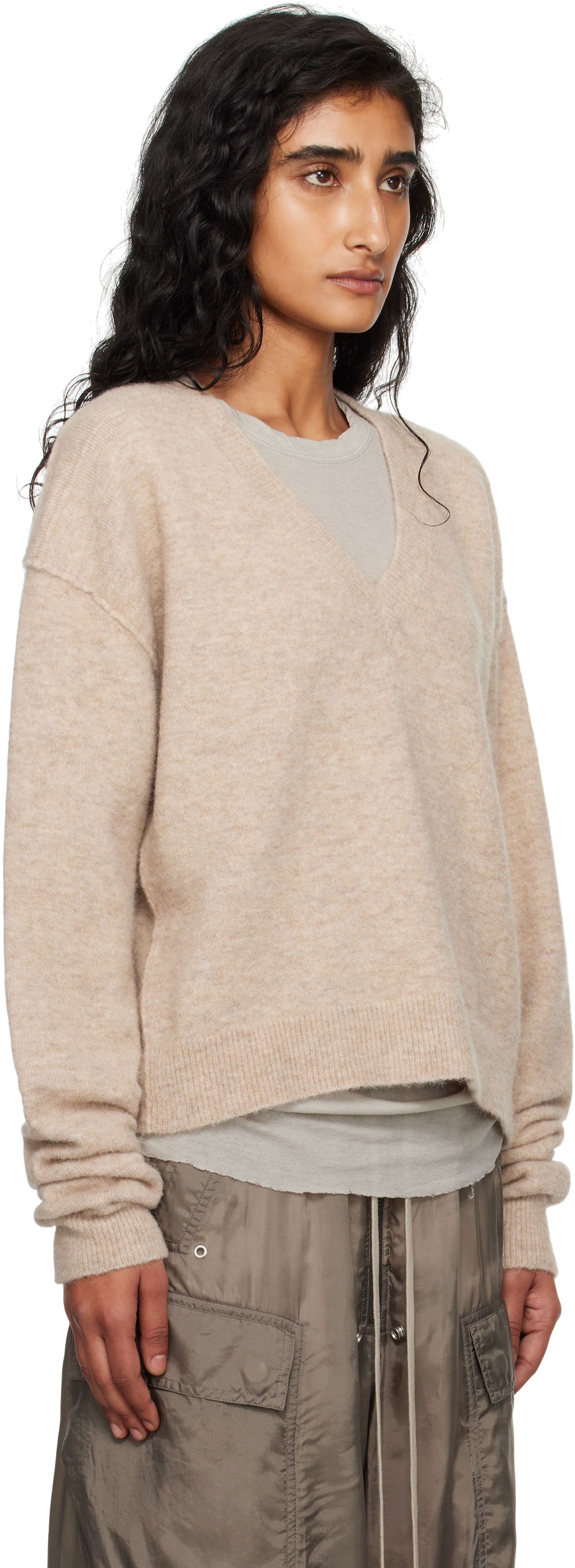 Sweater Rick Owens Rick Owens Tommy V-Neck Sweater Beige | RP02E4650 KWP, 1