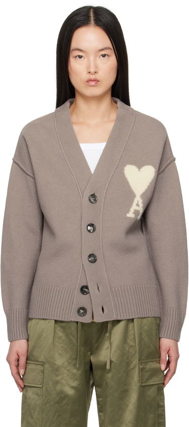 Sweater AMI AMI Paris Ami de Coeur Wool Cardigan Grå | UKC090.KN0090, 0