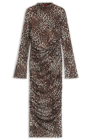 Kjole BOSS Leopard Print Gathered Midi Dress Brun | 50546239