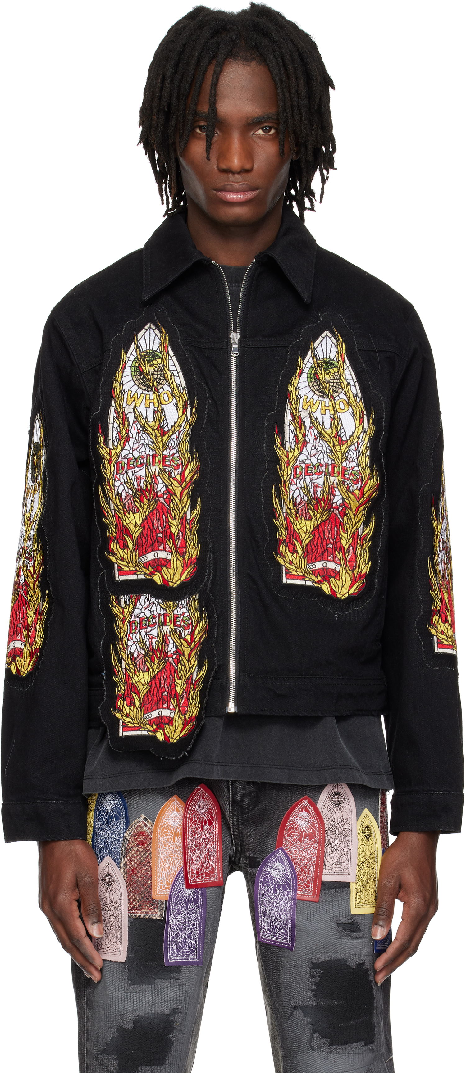 Bomberjakke Who Decides War Who Decides War Flame Glass Trucker Jacket Sort | 1131280002SS25, 0