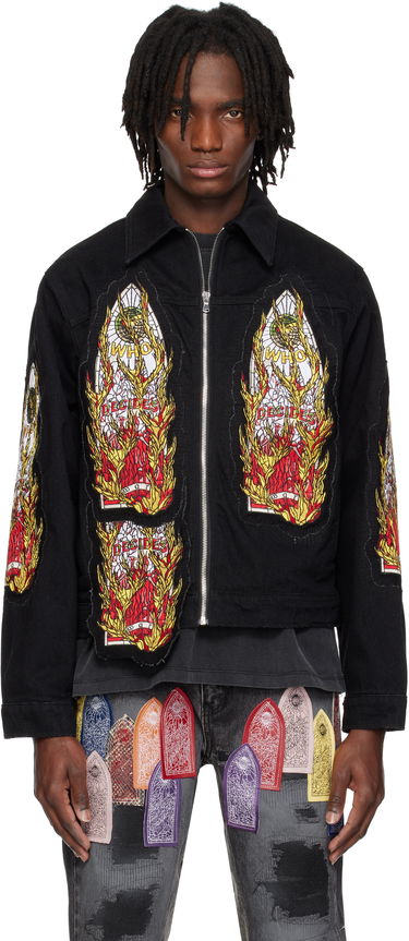 Bomberjakke Who Decides War Who Decides War Flame Glass Trucker Jacket Sort | 1131280002SS25, 0