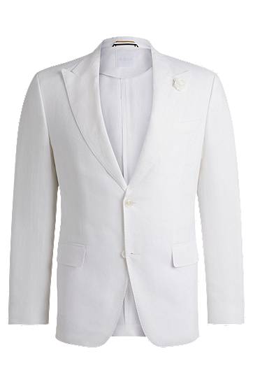 Jakke BOSS Slim-Fit Linen Canvas Blazer Hvid | 50540516