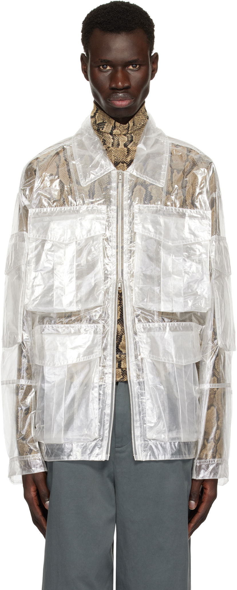 Frakker Dries Van Noten Dries Van Noten Transparent Nylon Patch Pocket Jacket Hvid | 251-020529-1257