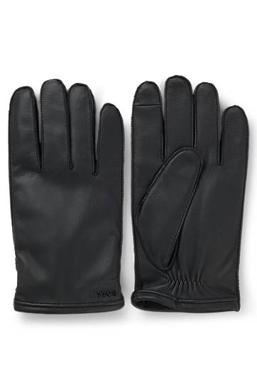 Handsker BOSS Grained-leather gloves with wool lining and touchscreen compatibility Sort | 50526680, 0