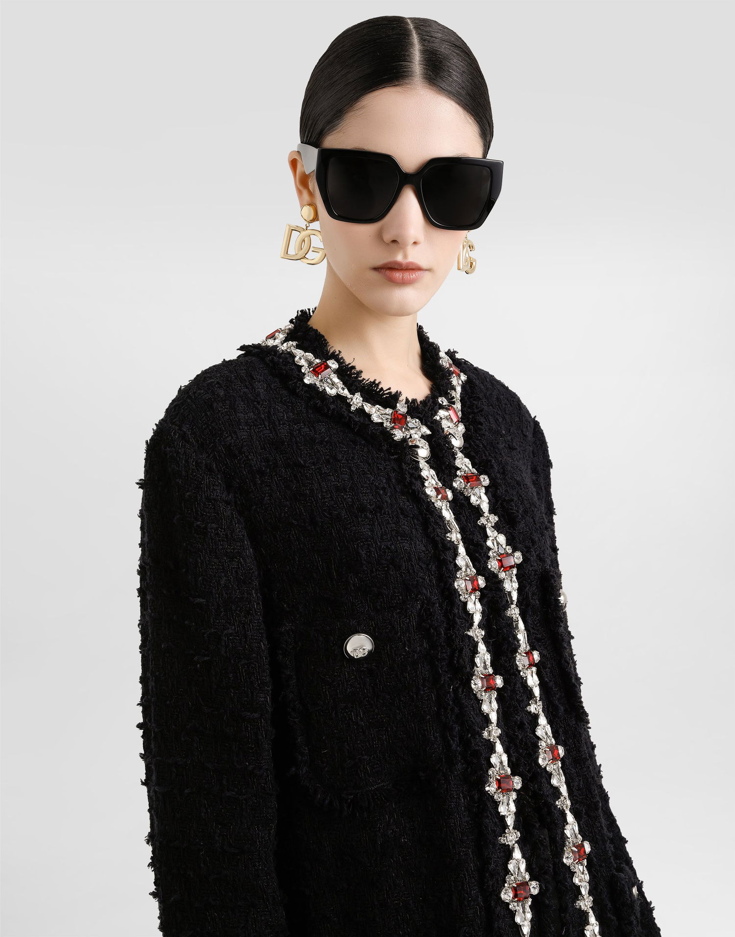 Jakke Dolce & Gabbana Dolce & Gabbana Wool Jacket with Jeweled Trim Sort | F29TYZFUTBIN0000, 1