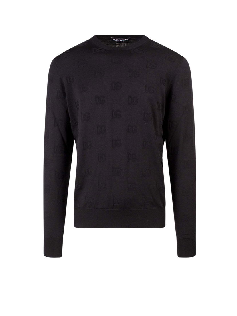 Sweater Dolce & Gabbana Silk All-Over Logo Sweater Black Sort | GXJ79TJAST6#N0000
