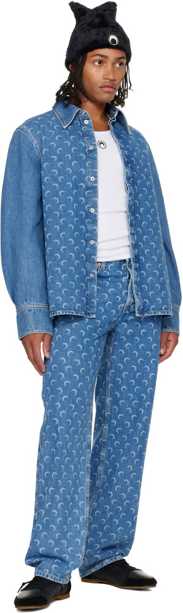 Skjorte Marine Serre Marine Serre Moon Laser Denim Shirt Blå | USI035ACDEN0002, 3