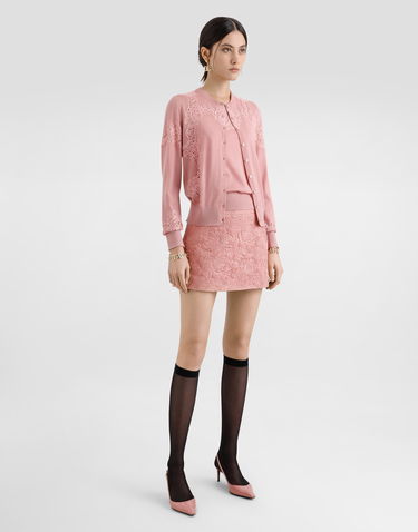 Sweater Dolce & Gabbana Dolce & Gabbana Wool Cardigan with Lace Inlay Lyserød | FXV05TJDVB0F0473, 1