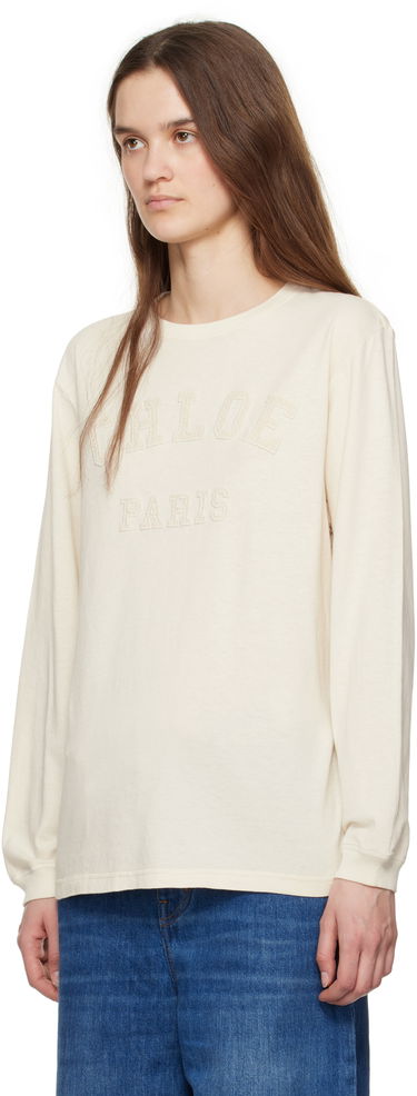 T-shirt CHLOÉ Chloé Oversized Logo Long Sleeve T-Shirt Beige | CH25SJH07183, 3