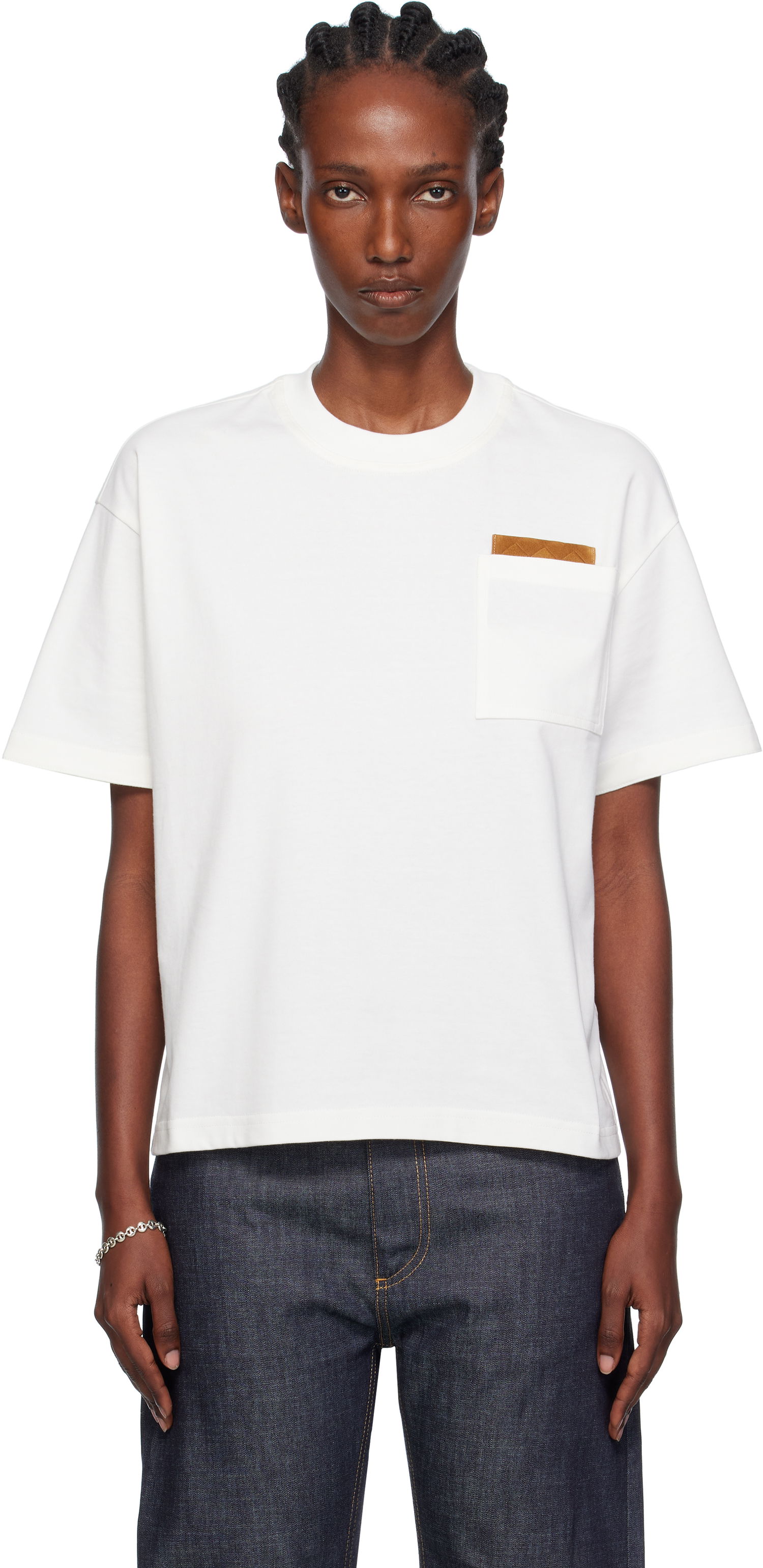 T-shirt Bottega Veneta Bottega Veneta Cotton Jersey T-Shirt with Pocket Hvid | 838925 V4N50, 0