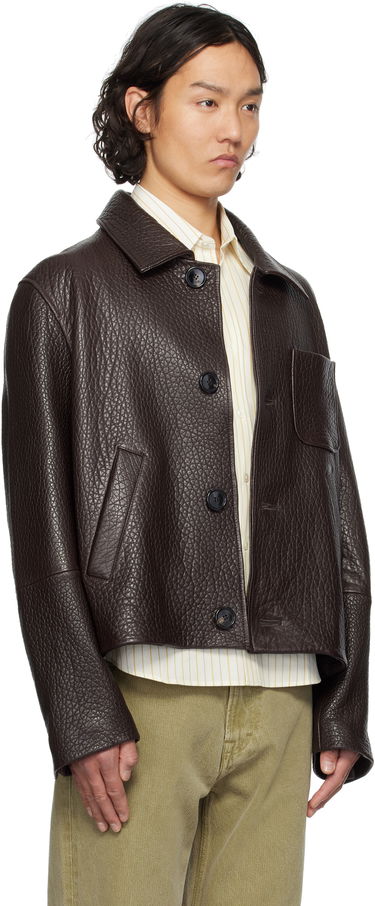Jakke AMI AMI Paris Buttoned Leather Jacket Brun | UJK270.LH0050, 1