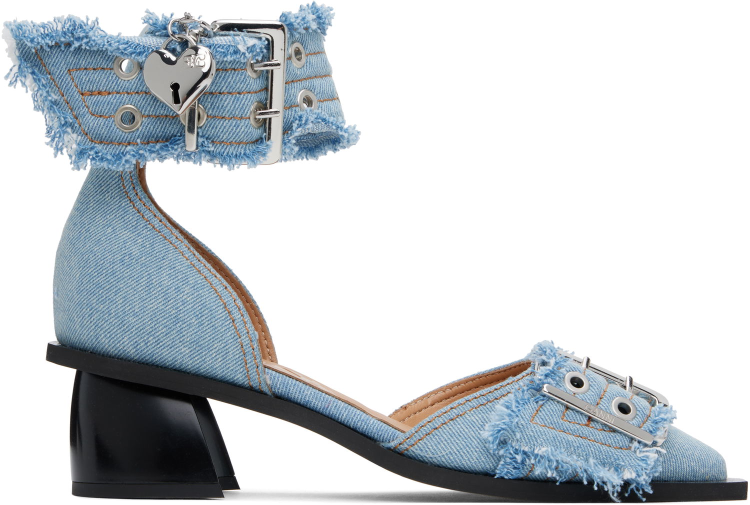 Sneakers og sko GANNI GANNI Denim Buckle Open Cut Heels Blå | S2942, 0