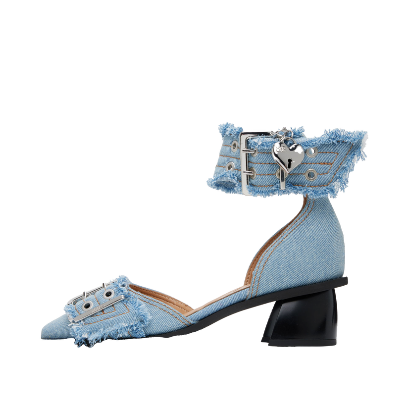 Sneakers og sko GANNI GANNI Denim Buckle Open Cut Heels Blå | S2942
