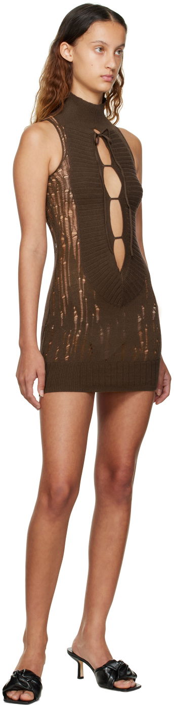 Kjole GUIZIO Guizio Distressed Knit Mini Dress Brun | KTD 2, 3
