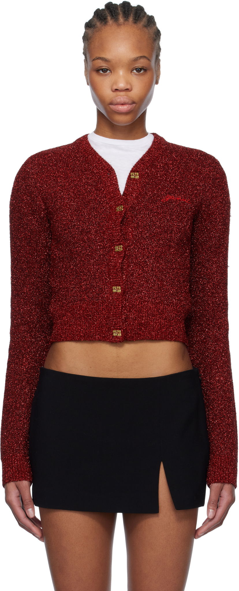 Sweater GANNI Ganni Sparkle Short Cardigan Rød | K2367