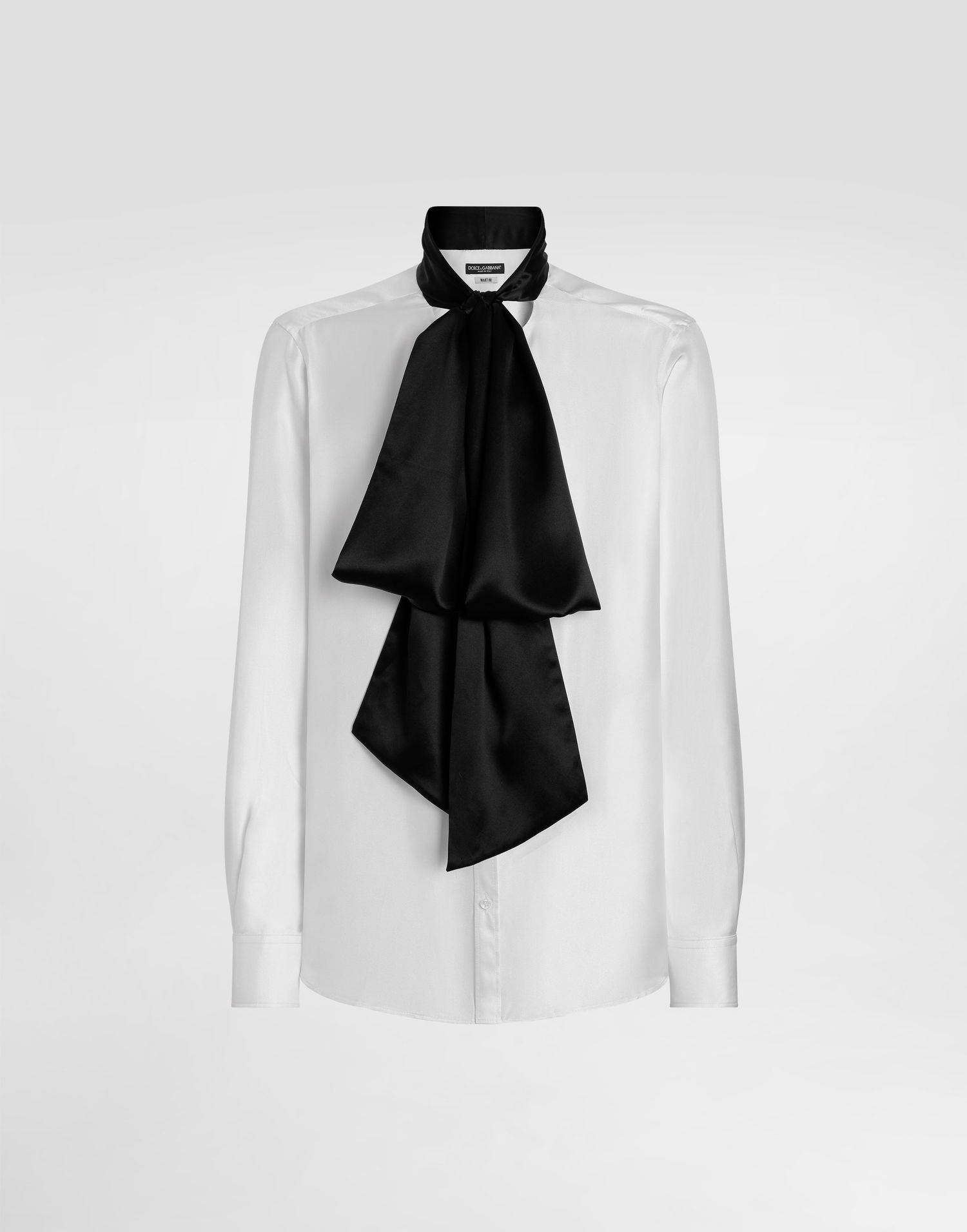 Skjorte Dolce & Gabbana Dolce & Gabbana Silk Twill Shirt with Tie Neck Sort | G5NU0TFU10SW0800, 0