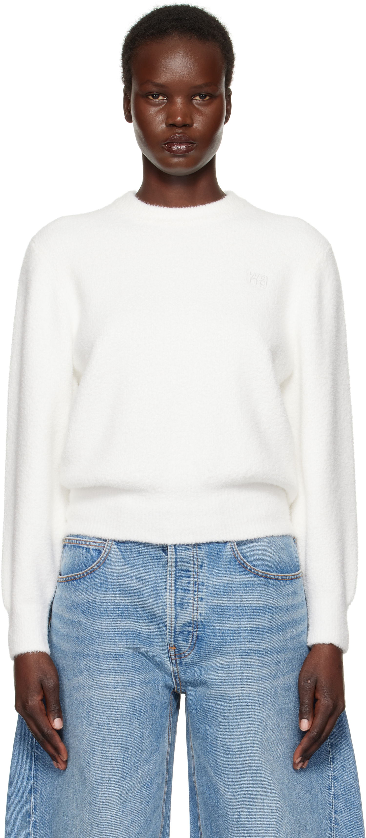 Sweater Alexander Wang Alexander Wang.T Relaxed Embroidered Logo Sweater Hvid | 4KC1251046, 0