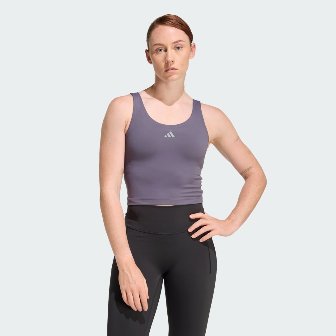 Crop top adidas Performance 3 Stripes Studio All Me Light Support Cropped Tank Top Lilla | KT3278, 0