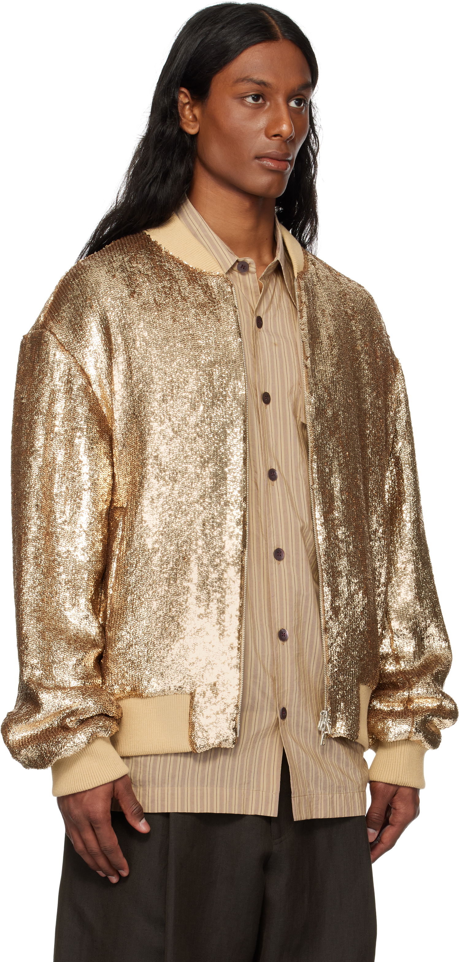 Bomberjakke Dries Van Noten Dries Van Noten Sequinned Bomber Jacket Metalisk | 251-080546-1481, 1