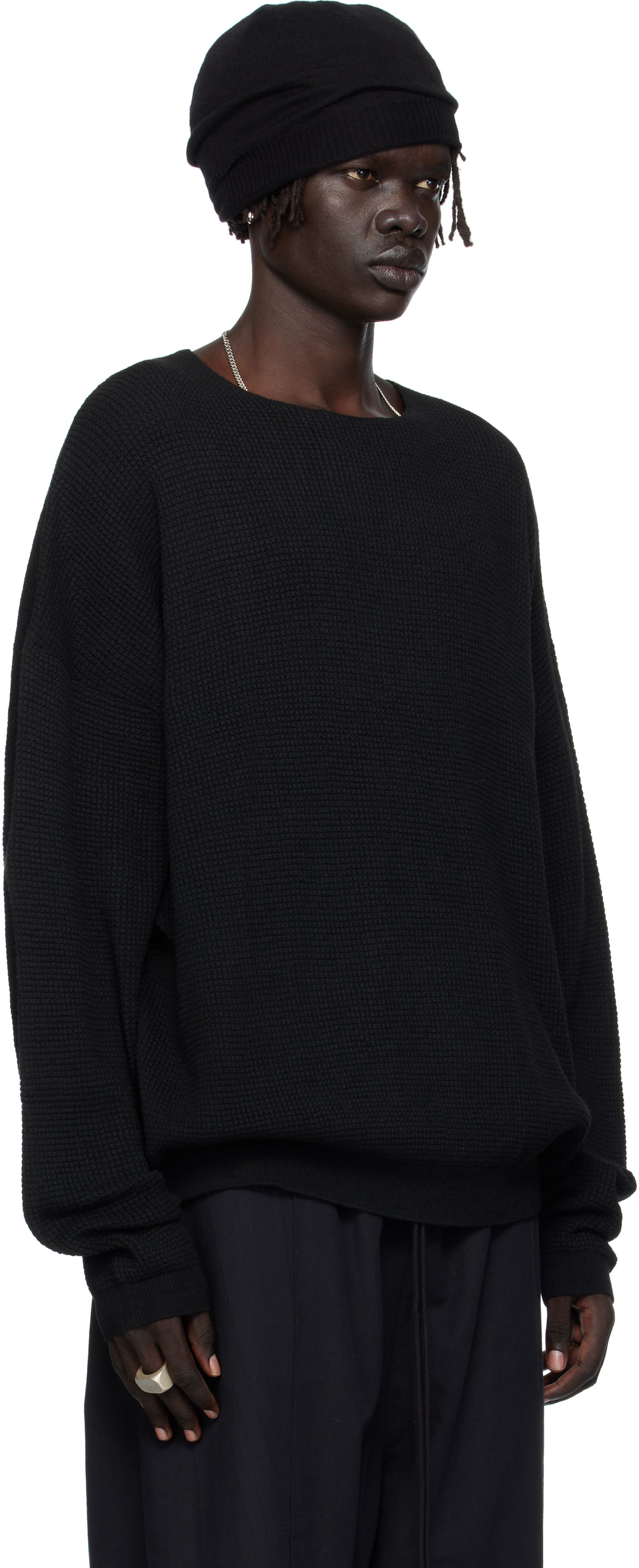 Sweater Fear of God Fear of God ESSENTIALS Waffle Knit Long Sleeve Crewneck Sweatshirt Sort | 192SP256160F, 1