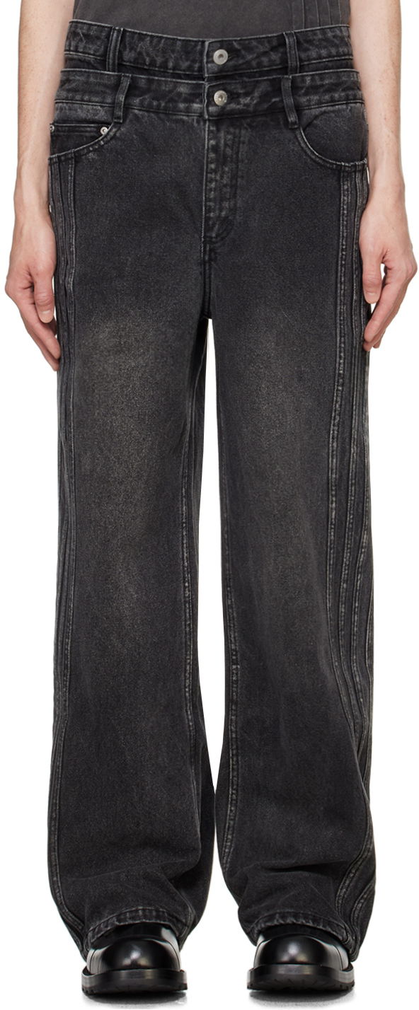 Jeans Feng Chen Wang Feng Chen Wang Double Waist Seaming Jeans Sort | FUF18TR10B