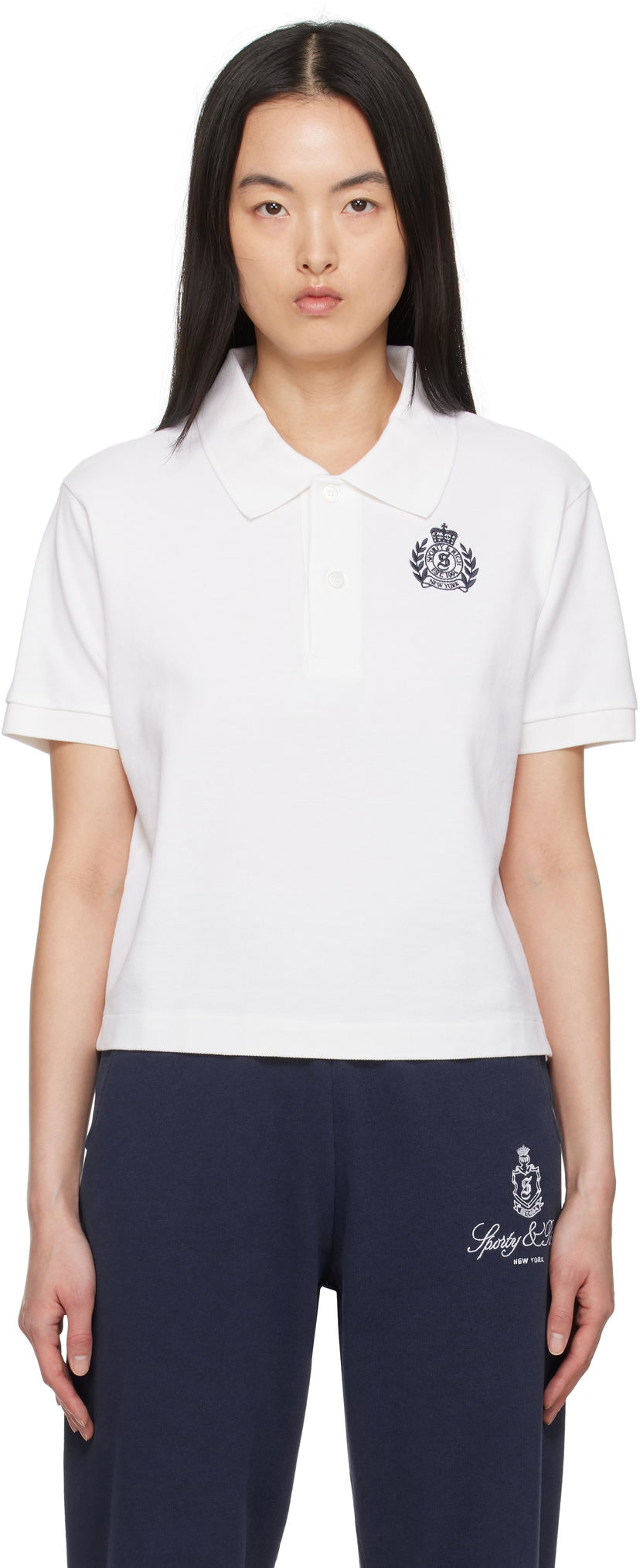 Polo skjorte Sporty & Rich Sporty & Rich H&W Crest Pique Polo Hvid | TO085606241WH01