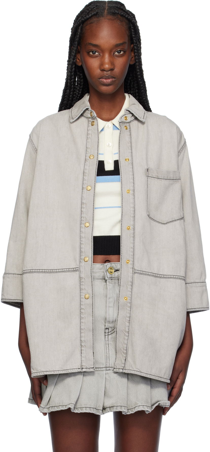 Skjorte GANNI Oversized Denim Grå | J1553