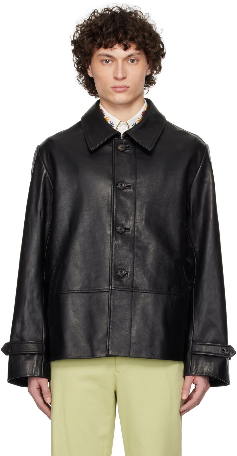 Jakke Bode Bode Cropped Continental Leather Jacket Sort | MRS25OW001