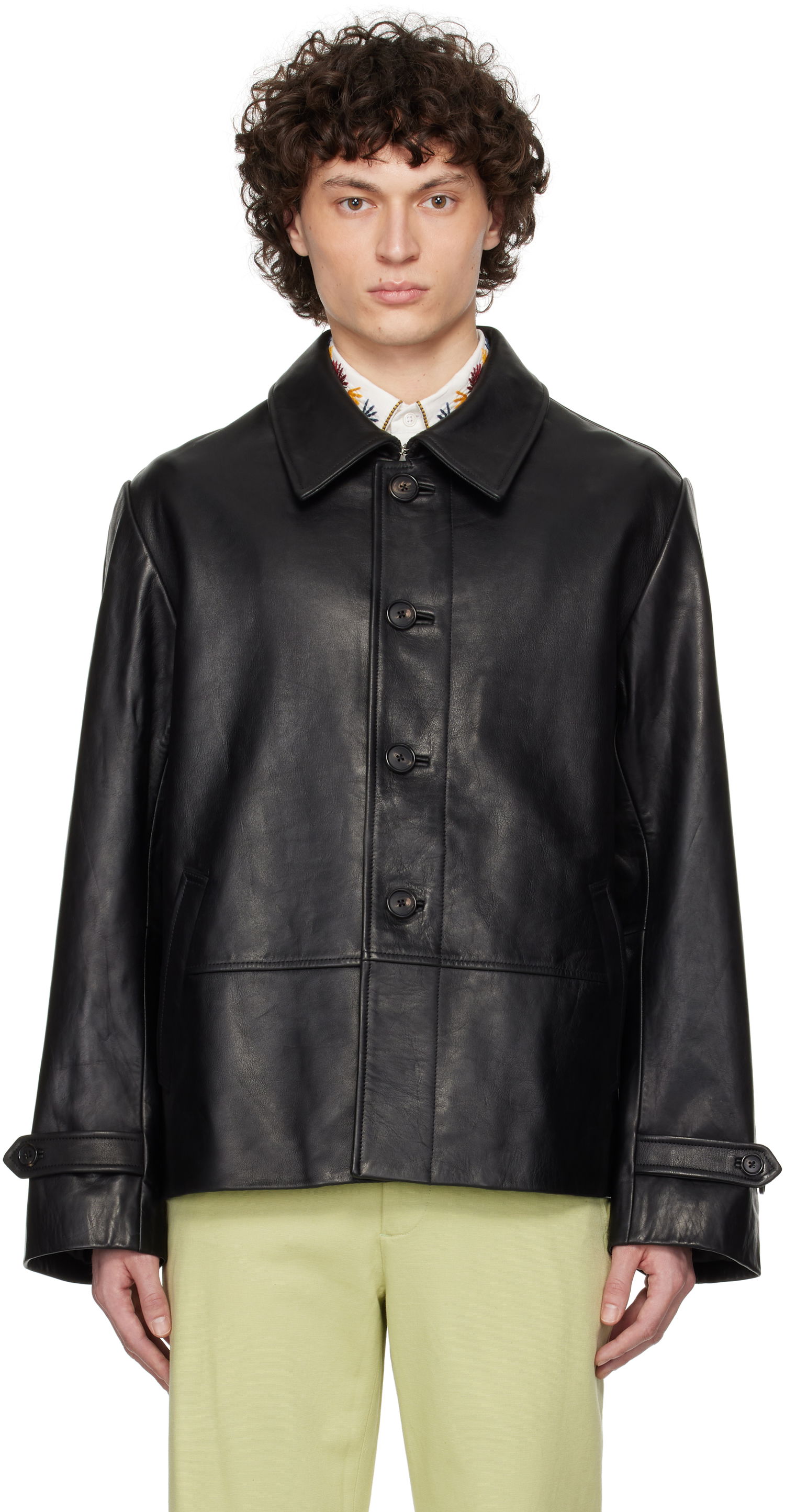 Jakke Bode Bode Cropped Continental Leather Jacket Sort | MRS25OW001, 0